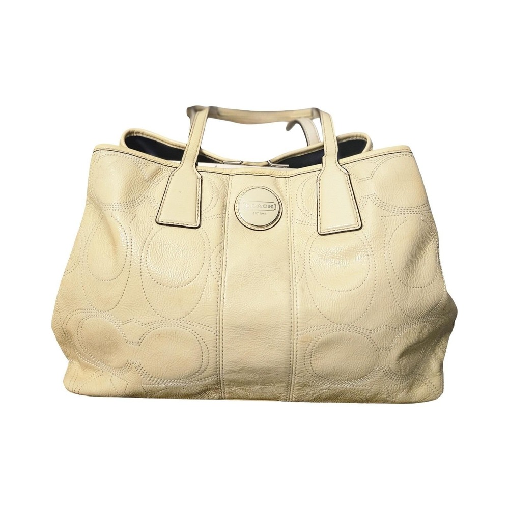 Coach Signature Embossed Patent‎ Leather Kiss Lock Shoulder Bag Yellow F13303